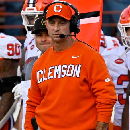 Clemson coach Dabo Swinney watches his team's game against Texas during the first round of the College Football Playoff at Darrell K Royal-Texas Memorial Stadium.