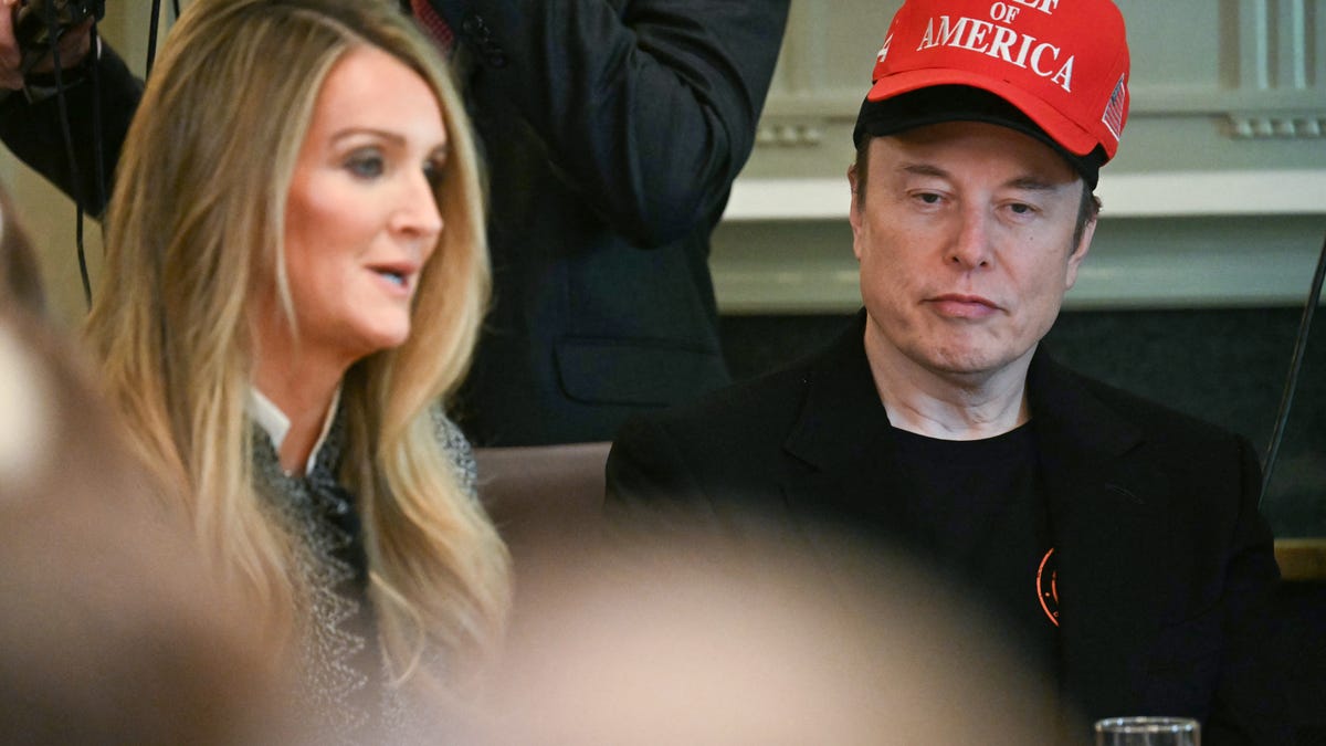 Elon Musk listens to Kelly Loeffler, administrator of the U.S. Small Business Administration, speak during a Cabinet meeting at the White House on April 30, 2025.