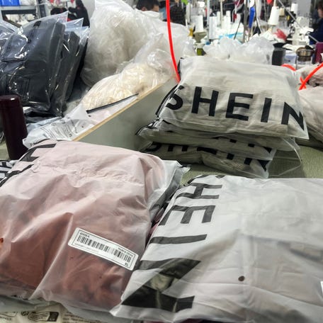 Packs of clothing are pictured at a garment factory for Shein in Guangzhou, Guangdong province, China April 1, 2025.