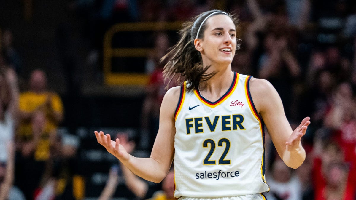 Indiana Fever guard Caitlin Clark (22) returned to Carver-Hawkeye Arena in Iowa City for a WNBA preseason game against the Brazil national team on May 4, 2025.