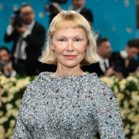 Pamela Anderson attends the 2025 Met Gala Celebrating "Superfine: Tailoring Black Style" at Metropolitan Museum of Art on May 05, 2025 in New York City.