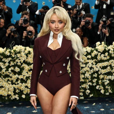 Sabrina Carpenter arrives for the 2025 Met Gala at the Metropolitan Museum of Art on May 5, 2025, in New York.