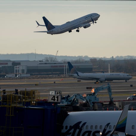 A United Airlines flight is seen taking off the day before Thanksgiving at Newark International Airport on Wednesday, Nov. 27, 2024.