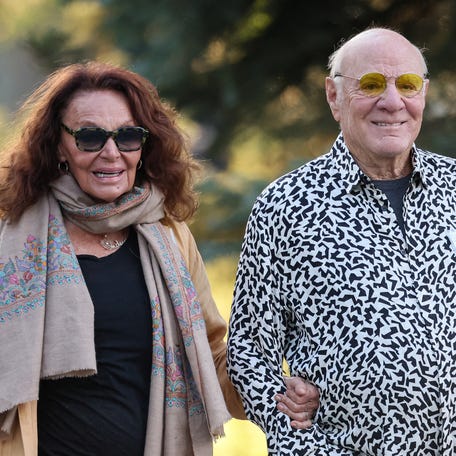 Barry Diller, right, and Diane von Fürstenberg attend the annual Allen and Co. Sun Valley Media and Technology Conference at the Sun Valley Resort in Sun Valley, Idaho, on July 10, 2024.
