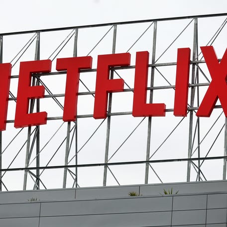 The Netflix logo is displayed above its corporate offices on January 24, 2024 in Los Angeles, California.