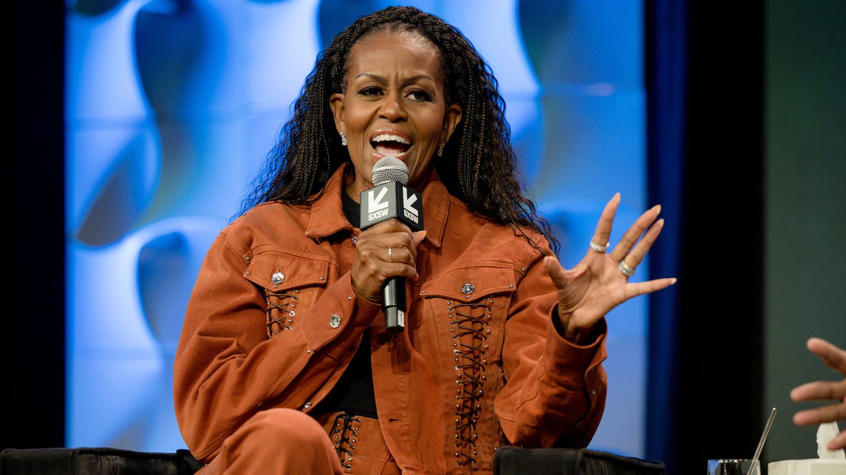 Michelle Obama speaks on stage during IMO Live podcast 2025 SXSW Conference and Festival at Austin Convention Center on March 13, 2025, in Austin.