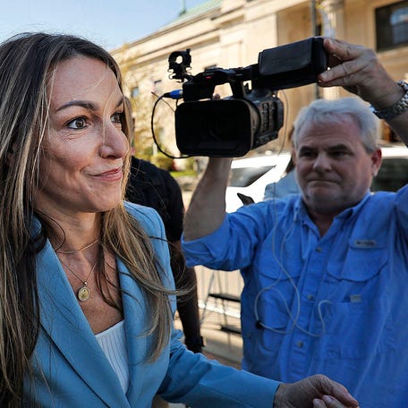 Karen Read leaves Norfolk Superior Court in Dedham after close of court testimony on Wednesday, April 30, 2025. She faced a number of members of the media to answer a few questions about her murder trial.