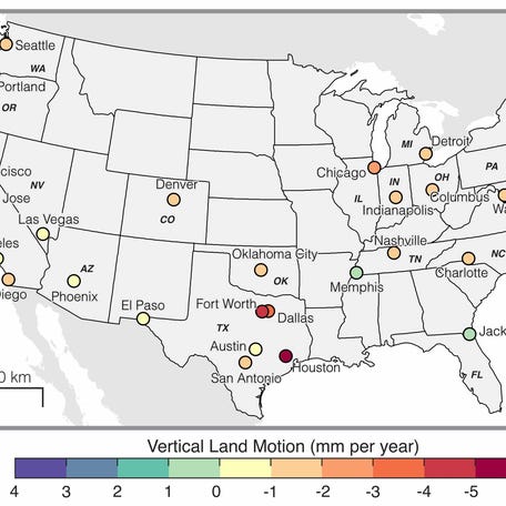 A new study of the 28 most populous U.S. cities finds that all are sinking to one degree or another.