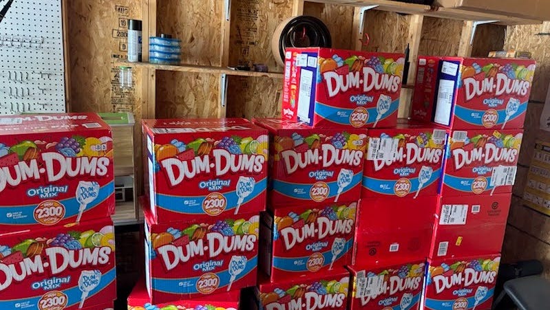 Cases of Dum-Dums orderd by Kentucky 8-year-old Liam LaFavers on May 3, 2025.