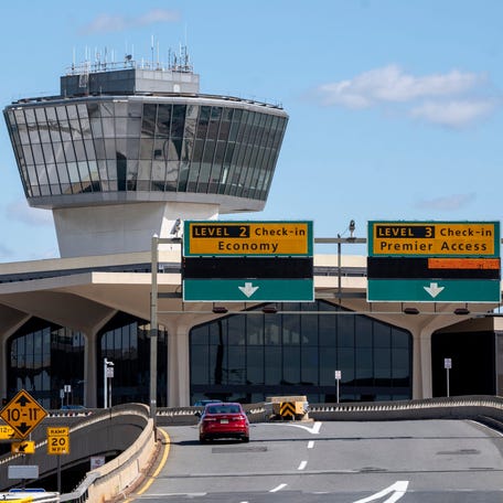 A view of terminal C from terminal B of Newark Liberty Airport, Newark, N.J., May 7, 2025.