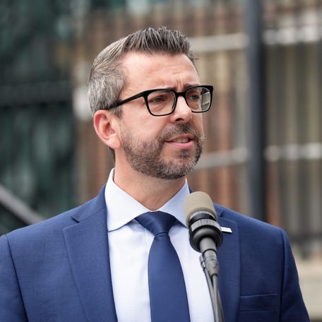 Metro-North President Justin Vonashek announces transit options for the Port Jervis Line and Pascack Valley Line customers if there’s a NJ Transit strike next week, May 8, 2025 in Tarrytown.