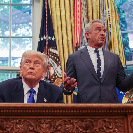 Health and Human Services Secretary Robert F. Kennedy Jr. speaks during an executive orders signing event with President Donald Trump in the Oval Office of the White House on May 5, 2025.
