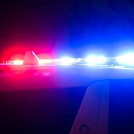 Police lights activated on an Evansville Police Department vehicle.