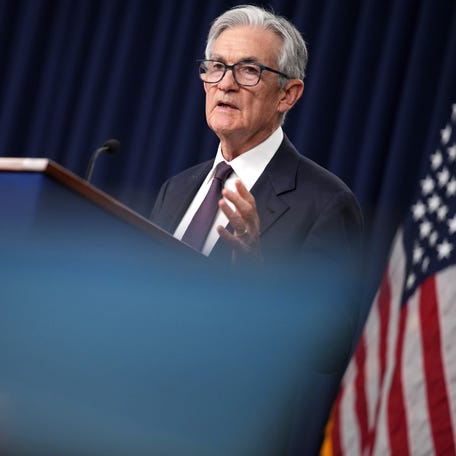 WASHINGTON, DC - MAY 07: Federal Reserve Chair Jerome Powell speaks during a news conference following a Federal Open Market Committee meeting at the William McChesney Martin Jr. Federal Reserve Board Building on May 7, 2025 in Washington, DC. Powell spoke to members of the media after the Federal Reserve released a statement holding interest rates steady at 4.25%-4.5%. (Photo by Andrew Harnik/Getty Images)