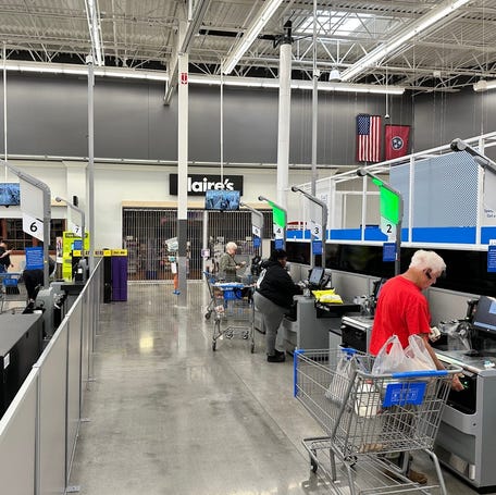 Some of the new self checkout stations at the Chapman Highway Walmart on November 3, 2023.