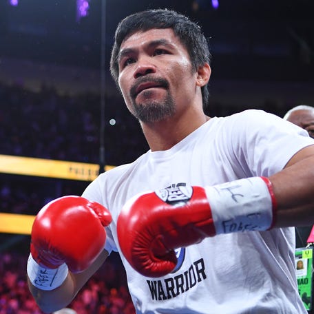 Manny Pacquiao before a 2021 fight against Yordenis Ugas.