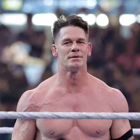 LAS VEGAS, NEVADA - APRIL 20: John Cena reacts after his victory over Cody Rhodes to win the Undisputed WWE Championship during WrestleMania 41 at Allegiant Stadium on April 20, 2025 in Las Vegas, Nevada. (Photo by Ethan Miller/Getty Images)