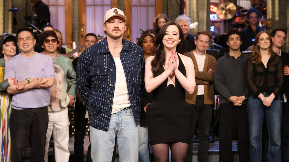 Morgan Wallen and host Mikey Madison on "Saturday Night Live" on March 29, 2025.