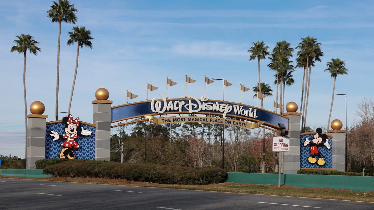 ORLANDO, FLORIDA - FEBRUARY 01: A sign welcomes visitors near an entrance to Walt Disney World on February 01, 2024, in Orlando, Florida. A federal judge has dismissed a lawsuit against Florida Gov. Ron DeSantis, which Walt Disney Co. said it will be appealing its loss in a lawsuit. The case revolves around the Governor taking over Disney's special governing district after Disney opposed Florida legislation that critics have dubbed â€œDonâ€™t Say Gay.â€ (Photo by Joe Raedle/Getty   Images)