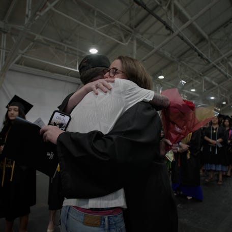Right before Sebrina Hill walks the stage to receive her associate degree from Purdue Global, her military son surprises her after nine months apart.