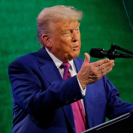 President Donald Trump attends the Saudi-U.S. Investment Forum, in Riyadh, Saudi Arabia, May 13, 2025.