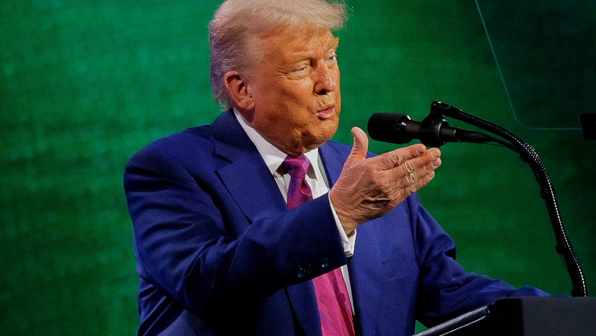 President Donald Trump attends the Saudi-U.S. Investment Forum, in Riyadh, Saudi Arabia, May 13, 2025.