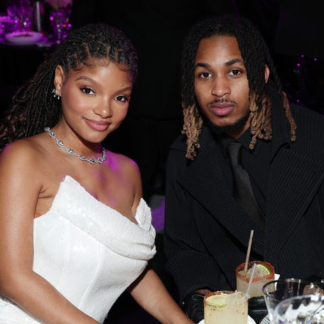 Halle Bailey, left, and DDG attend the Recording Academy Honors presented by The Black Music Collective during the 66th annual Grammy Awards in Los Angeles on Feb. 1, 2024.