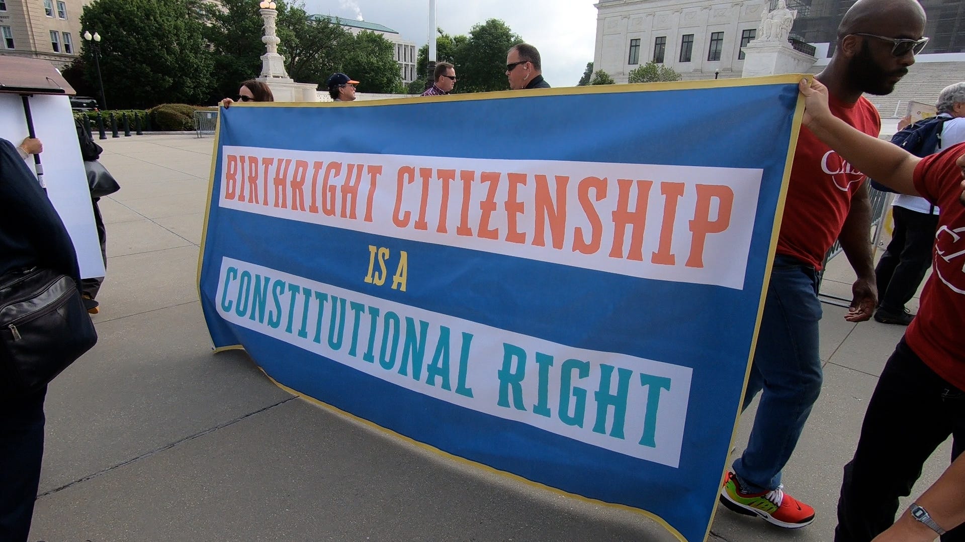 'Birthright citizenship belongs to us!': Protesters line up outside Supreme Court hearing