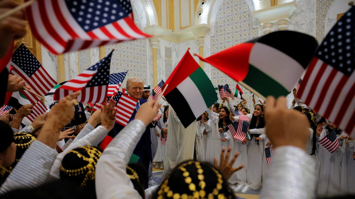 U.S. President Donald Trump meets United Arab Emirates President Sheikh Mohamed bin Zayed Al Nahyan, at Qasr Al Watan, in Abu Dhabi, United Arab Emirates, May 15, 2025.
