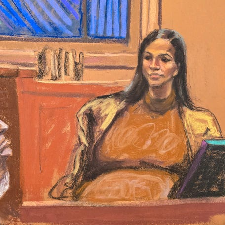 Sean "Diddy" Combs watches as his former girlfriend Casandra "Cassie" Ventura testifies at his sex trafficking trial in New York City, New York, U.S., May 13, 2025 in this courtroom sketch. REUTERS/Jane Rosenberg