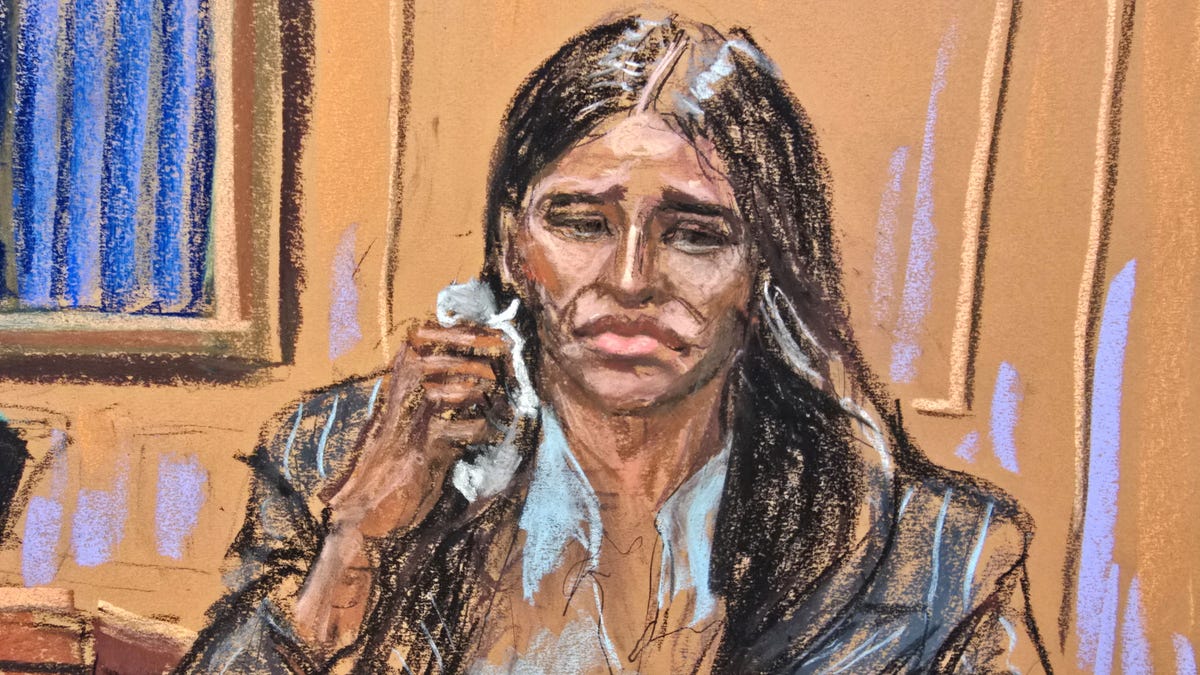 Casandra "Cassie" Ventura cries on the stand during redirect during Sean "Diddy" Combs' sex trafficking trial in New York City on May 16, 2025, in this courtroom sketch.