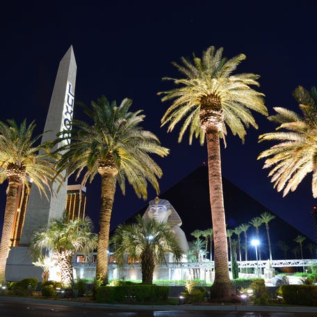General view of Luxor hotel and casino with iconic xenon light shut off.
