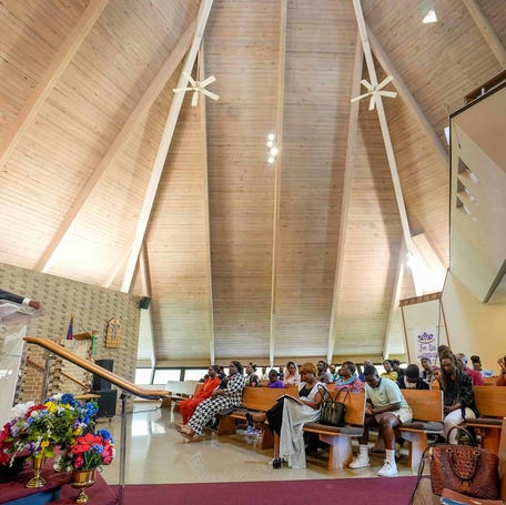 The Rev. Kasongo Gui Kabeo preaches Sunday, Sept. 10, 2023, at Benediction Lutheran Church. A Congolese immigrant, Gui leads a weekly French-language service for African immigrant families.