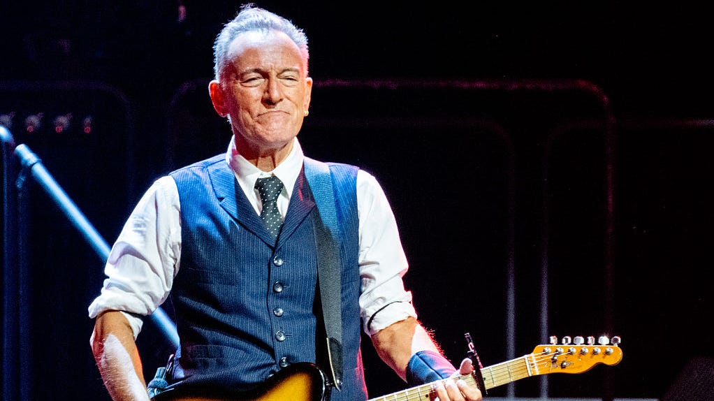 Bruce Springsteen performs during the first night of his "he Land of Hopes and Dreams Tour" with the E Street Band at Co-op Live on May 14 in Manchester, England.