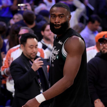 Boston Celtics guard Jaylen Brown (7) walks off the court after Game 6.