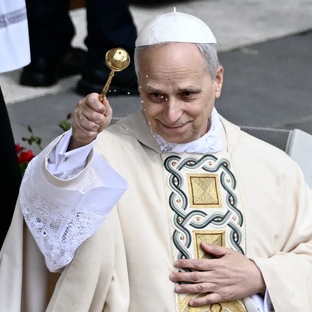 Pope Leo XIV leads a Holy mass for the beginning of his pontificate, in St Peter's square in The Vatican on May 18, 2025.