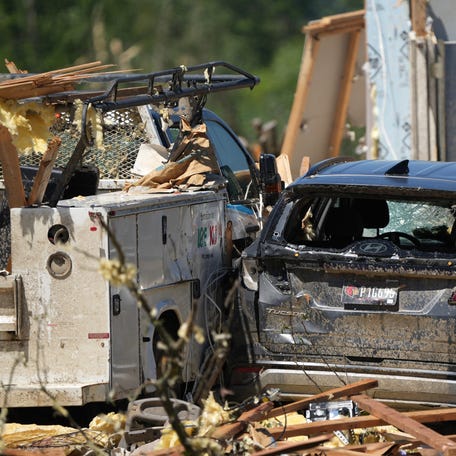 A tornado tore up the neighborhood off Saddle Road in London, Kentucky, on May 17, 2025.