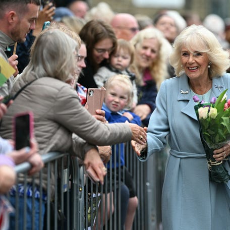 Queen Camilla meets well-wishers in northern England on May 15, 2025.
