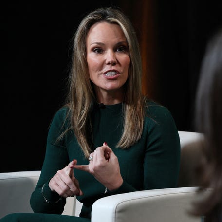 Wendy McMahon, CEO of CBS News, speaks during the Axios BFD event in New York City on Oct. 12, 2023.