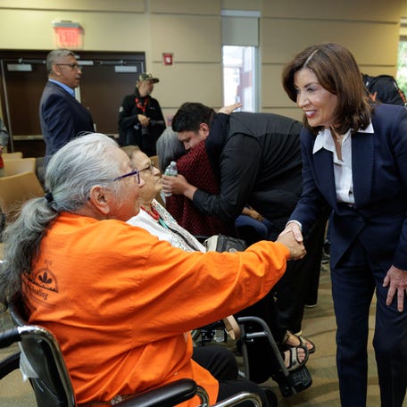 Gov. Kathy Hochul visited the Seneca Nation Territory on Tuesday, May 20, 2025 to apologize for "atrocities" against Native children at the state-run Thomas Indian School, which closed in 1957 after a century in operation.