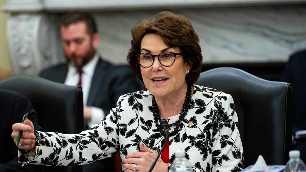 Sen. Jacky Rosen (D-NV), ranking member of the Senate Armed Services Subcomittee on Cybersecurity, speaks during a hearing on Artificial Intelligence cyber capabilities, on Capitol Hill on March 25, 2025 in Washington, DC.