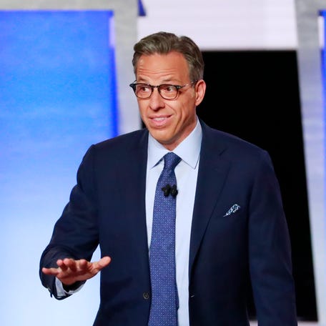 Moderator Jake Tapper of CNN speaks to the audience before the start of the second night of the second 2020 Democratic U.S. presidential debate in Detroit, Michigan, on July 31, 2019.