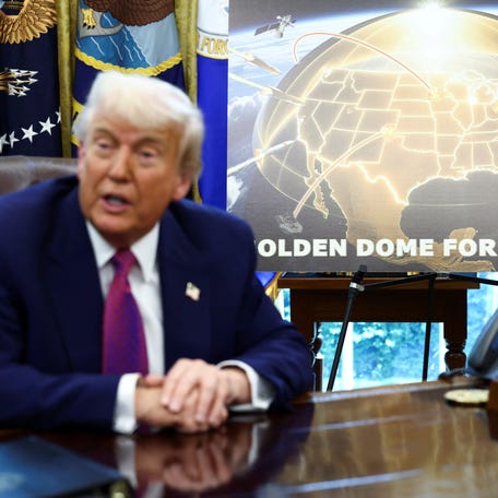 U.S. President Donald Trump makes an announcement regarding the Golden Dome missile defense shield in the Oval Office of the White House in Washington, D.C., U.S., May 20, 2025.