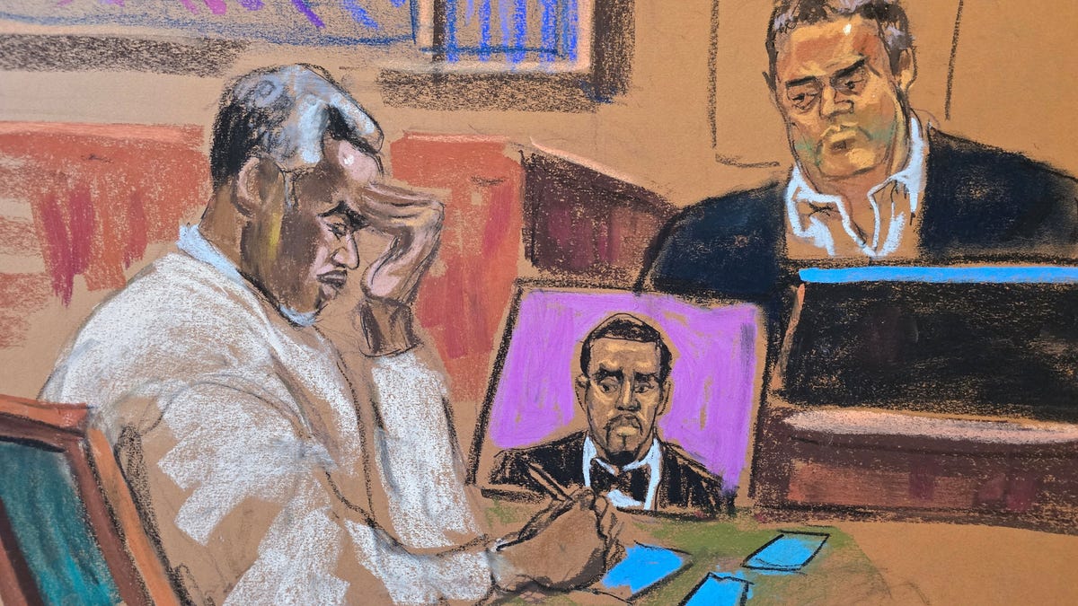 George Kaplan testifies at Sean "Diddy" Combs' sex trafficking trial in New York City, New York, U.S., May 21, 2025 in this courtroom sketch. REUTERS/Jane Rosenberg