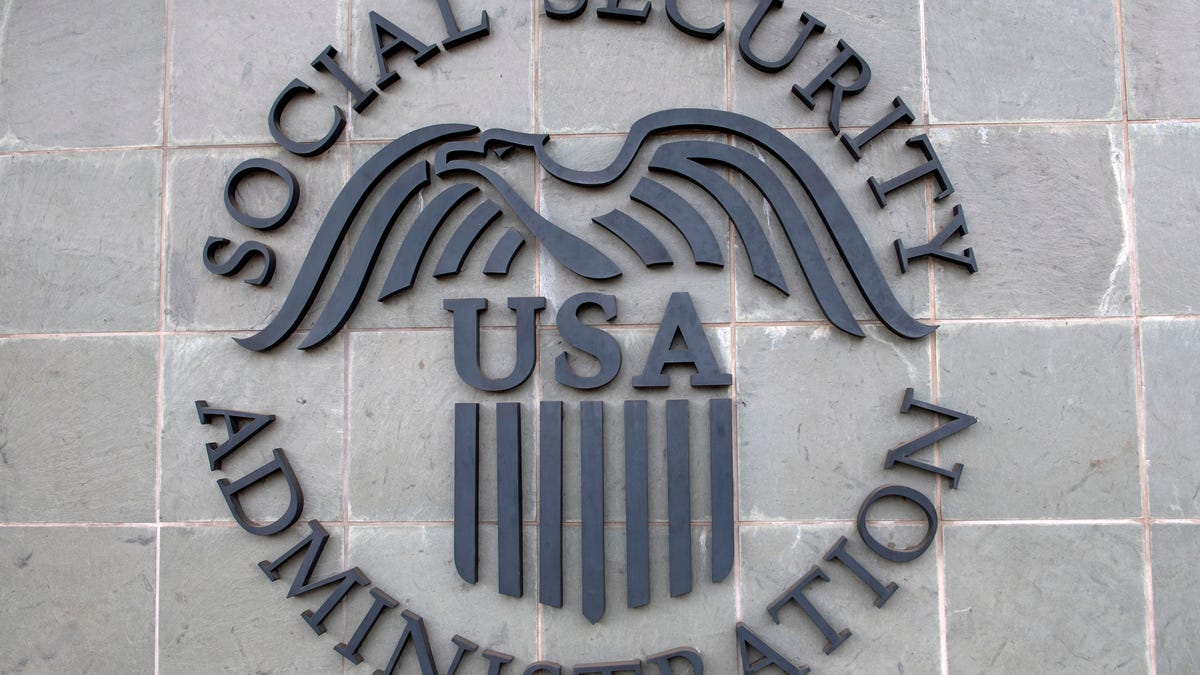 The logo of the US Social Security Administration is seen outside a Social Security building, November 5, 2020, in Burbank, California.