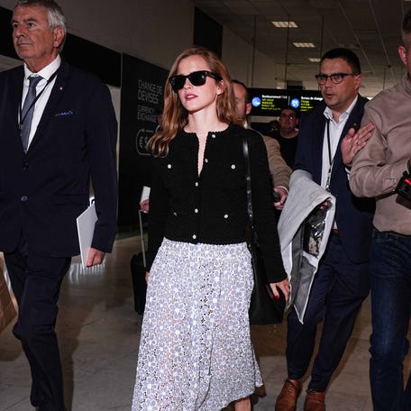 Emma Watson is seen at Nice Airport in Nice, France, during the 78th Cannes Film Festival on May 20, 2025.