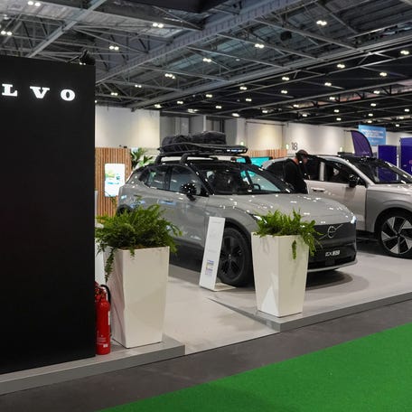 Volvo's electric car is being exhibited at the Everything Electric, the Home Energy & Electric Vehicle Show, in London, Britain, April 16, 2025.