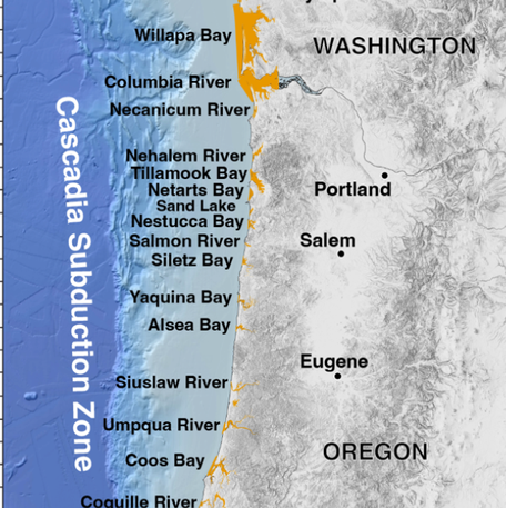Areas along the West coast of the United States from northern California to Washington state at high risk of flooding given rising sea levels and the strong possibility of a mega-earthquake and tsunamis in the region.