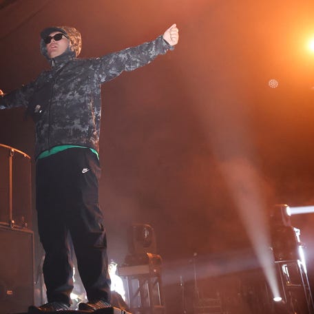 Mo Chara from Irish hip-hop trio Kneecap performs onstage during the 2025 Coachella Valley Music and Arts Festival at Empire Polo Club on April 11, 2025, in Indio, California.