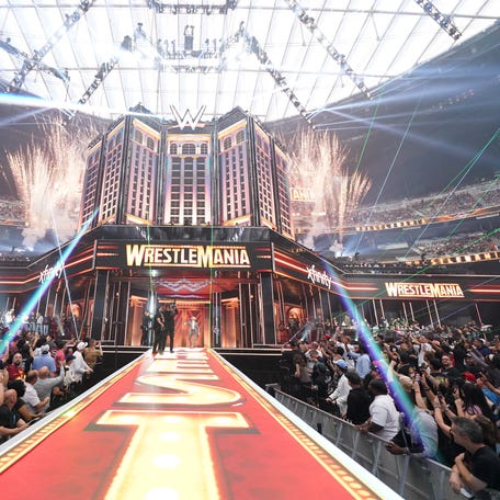 Shawn Michaels announces the attendance for night one of WrestleMania 41 at Allegiant Stadium on April 19, 2025 in Las Vegas, Nevada.